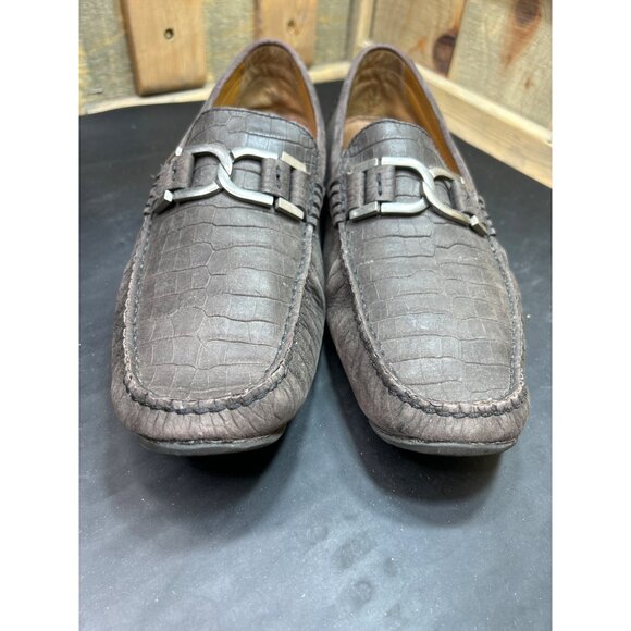 Donald J Pliner Mens Croc-Embossed Leather Driving Loafers Size 10 Brown main image 6